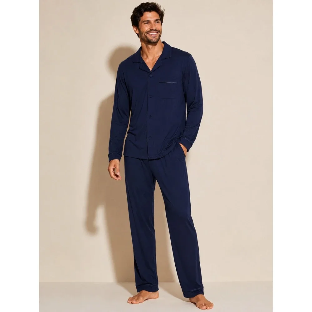 Cosabella Classic Men's Pajama Set Navy Long Sleeve & Pants Size S